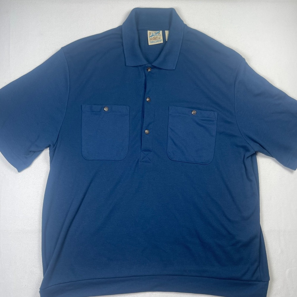 TravelSmith Polo Shirt Men's XL Blue‎ Pockets Collared Short Sleeve Performance